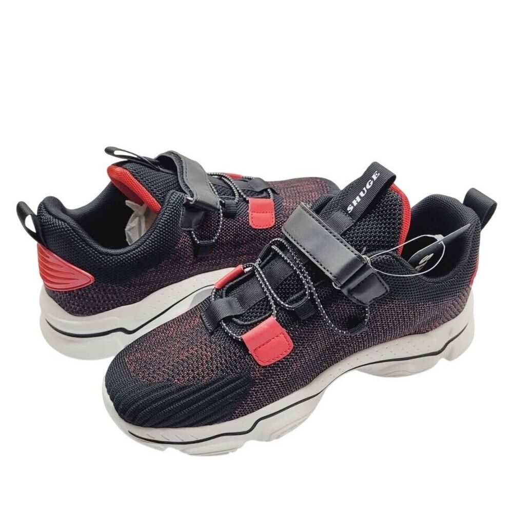 Shuge Kids Unisex Breathable Red & Black Athletic Sneakers Sticky Strap Size 5.5